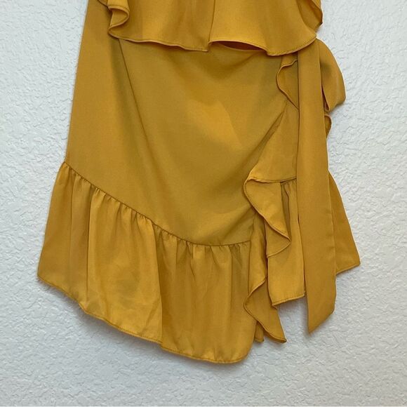 Superdown NWT! Jolene Ruffle Wrap Mini Dress in Marigold size Small - Picture 12 of 16